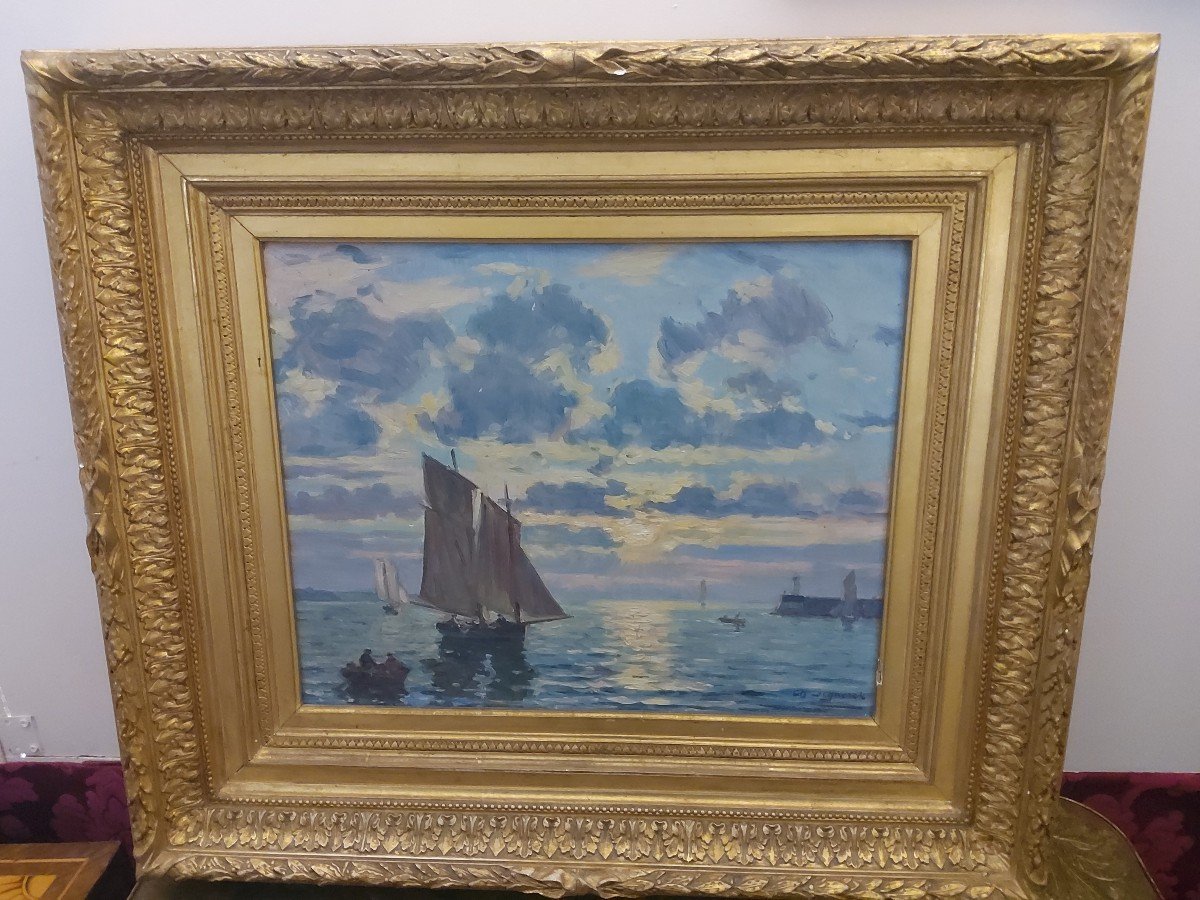 Huile Sur Toile : Marine Signée Charles Louis Eugène Signoret